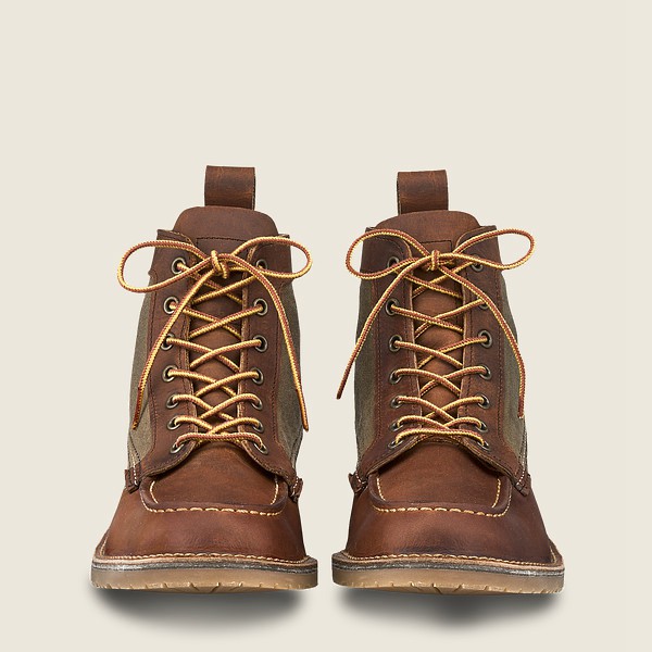 Red Wing Heritage Boots Brown - Mens Weekender Canvas Moc - 6-inchr Rough & Tough Leather - 6415-XAG